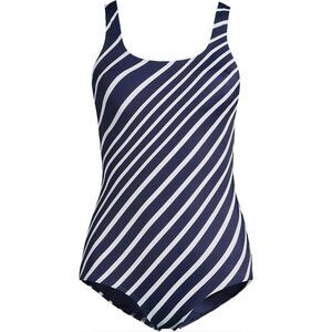 Land's End Tugless Tank soft cup 1 piece swimsuit navy white variegate stripe 12